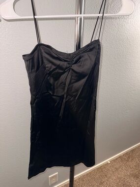 Current Mood Black Satin Mini Slip Dress